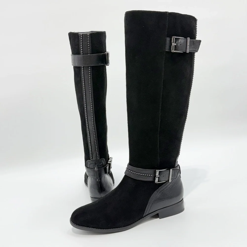 Alex Marie Davian Black Knee High Boots Women’s 9.5M Suede Leather Riding Boots